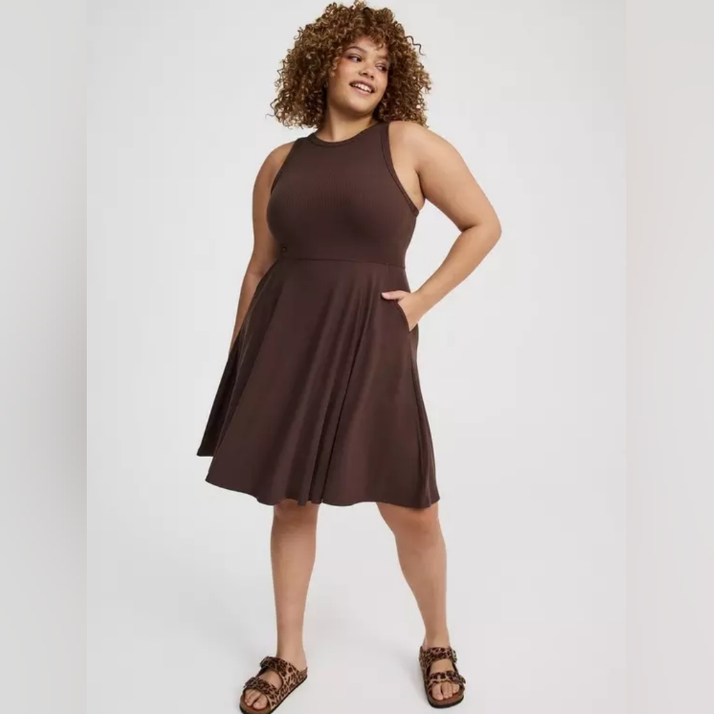 Torrid Super Soft Ribbed Knit Sleeveless Brown Skater Dress Plus Size 3X NWT